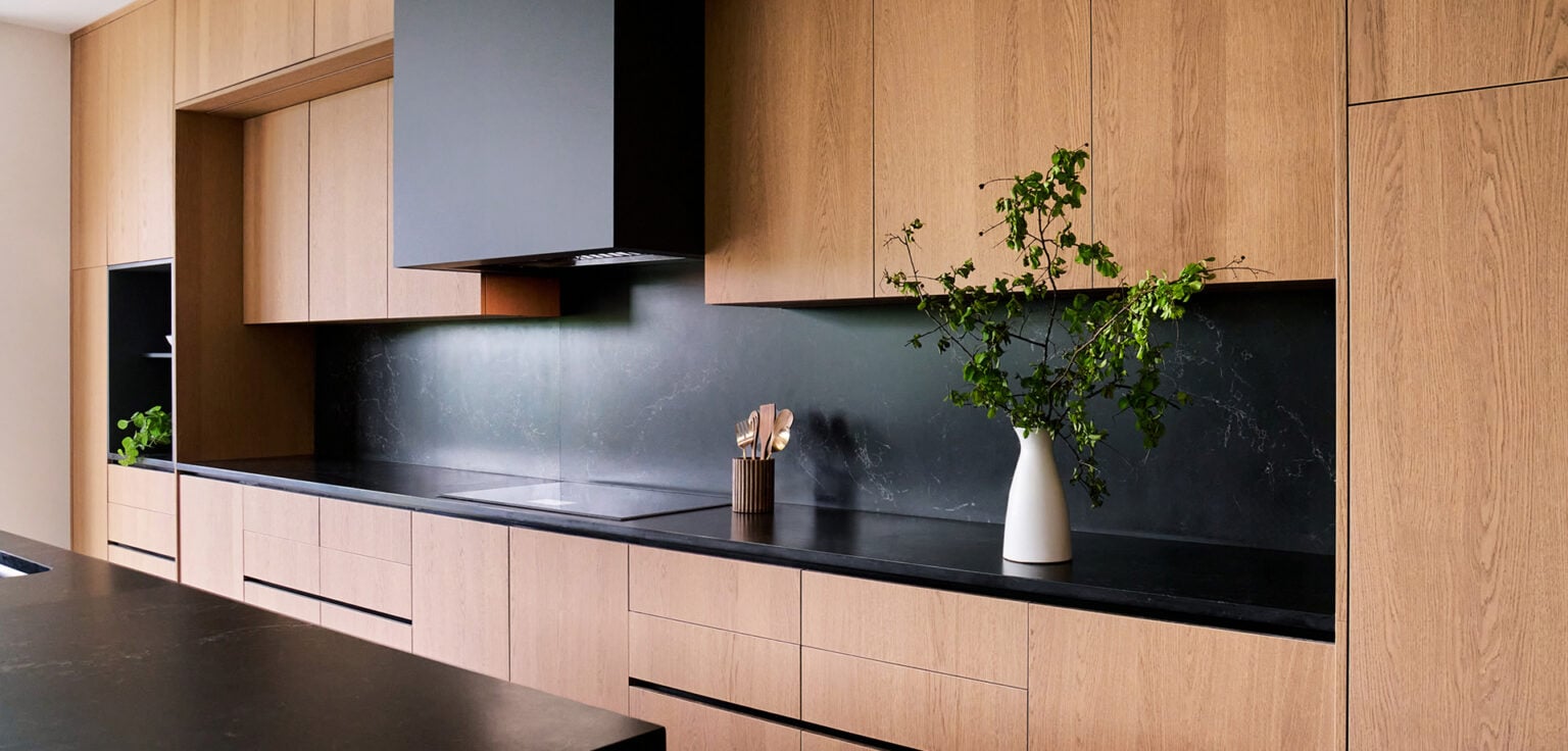 Bespoke kitchen cabinetry with wood fronts in The Dominion, San Antonio