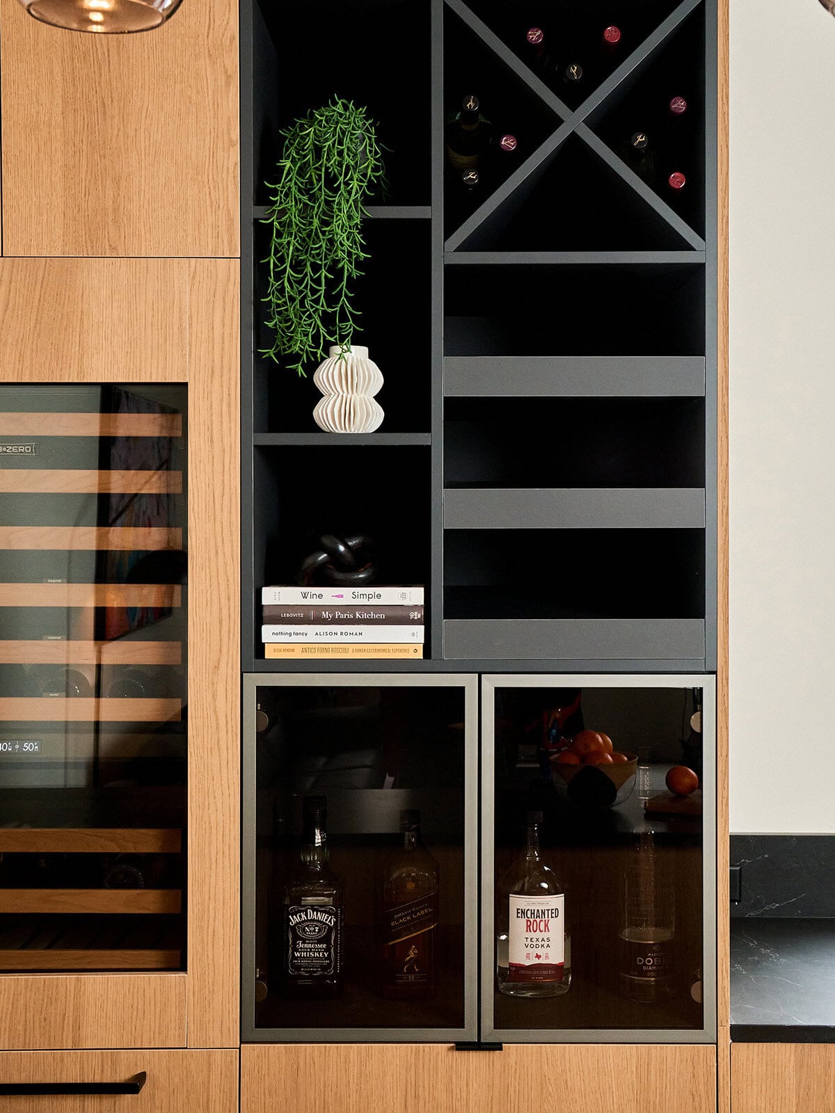 Custom built-in cabinetry with integrated wine storage in The Dominion, San Antonio