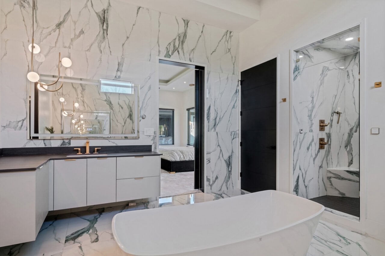 Floating bath vanity cabinetry