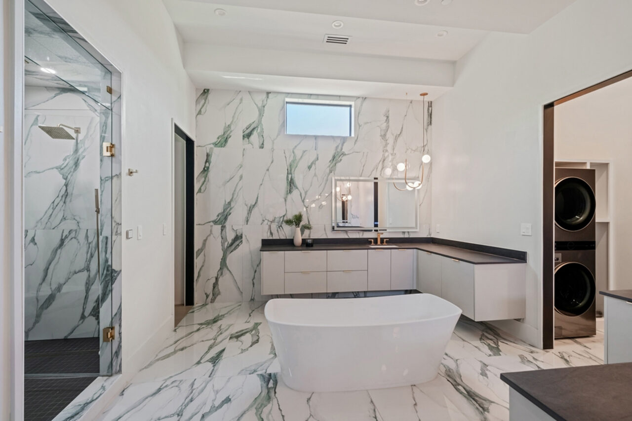 Modern glam bathroom cabinetry